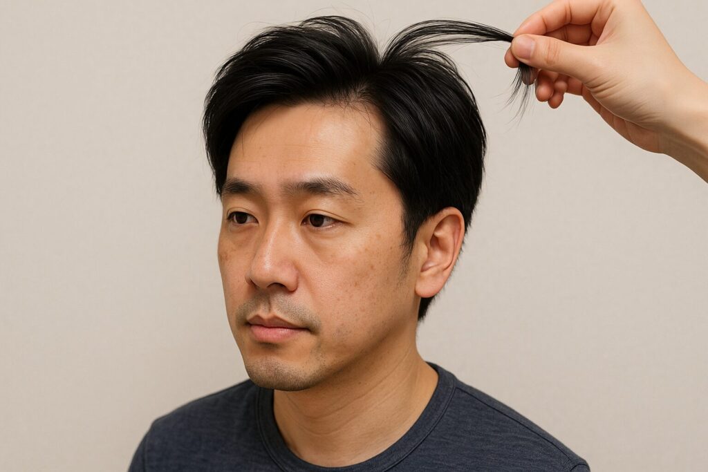 増毛エクステをしている薄毛男性