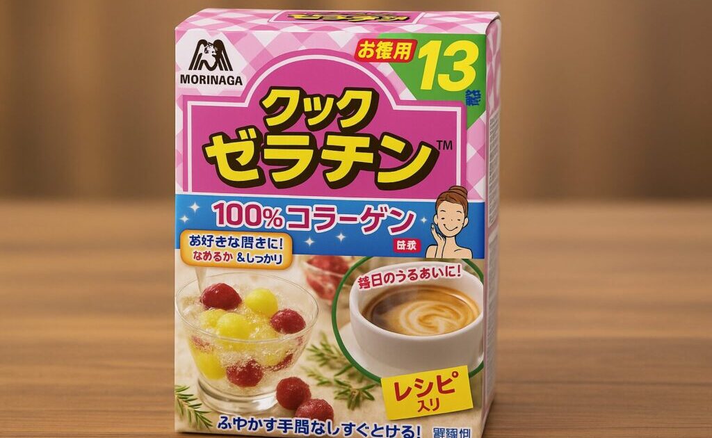 机の上に森永クックゼラチンの箱が置いている様子