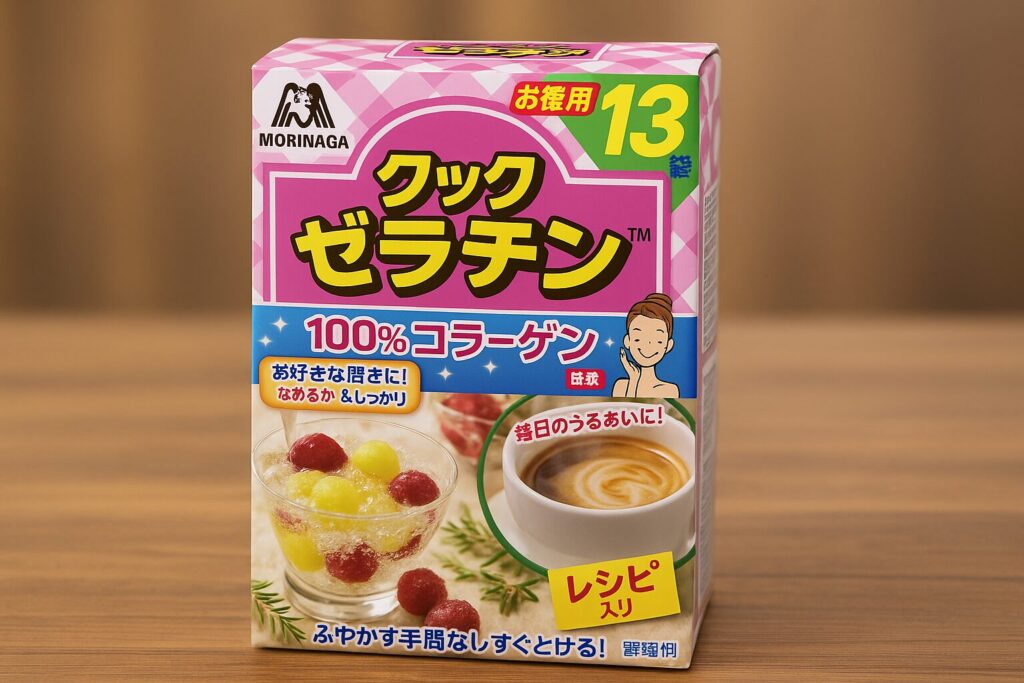 机の上に森永クックゼラチンの箱が置いている様子