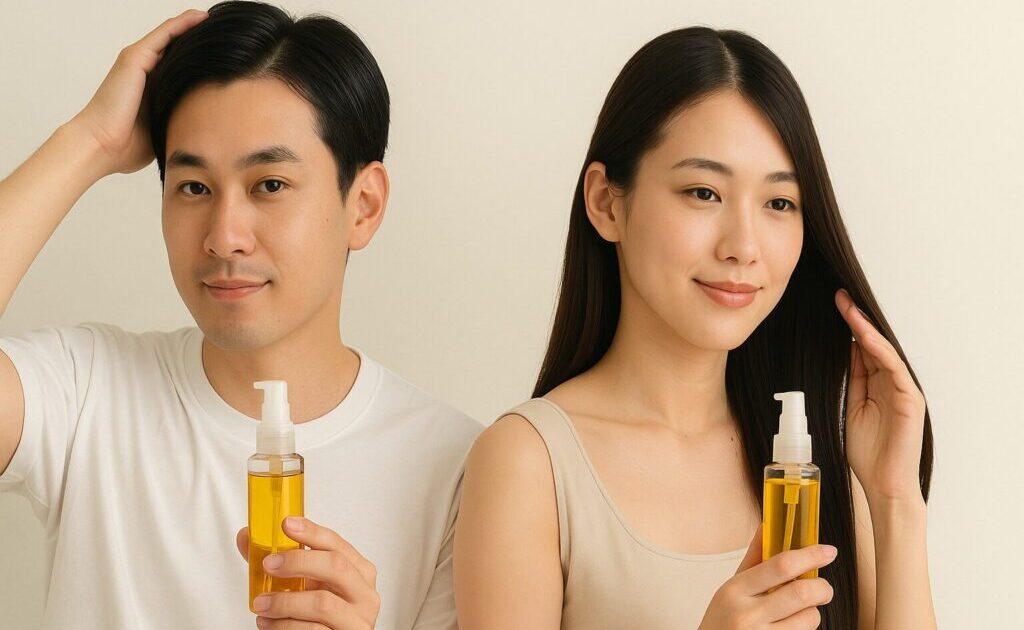 髪にヘアオイルをつけている男女