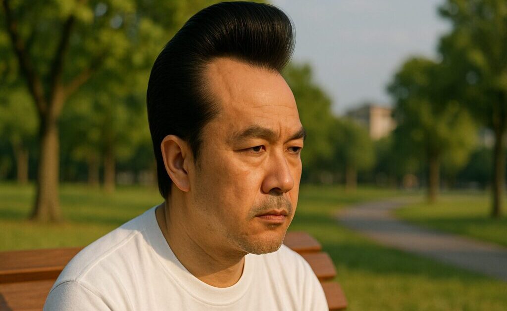 薄毛の男性がリーゼントにしている様子
