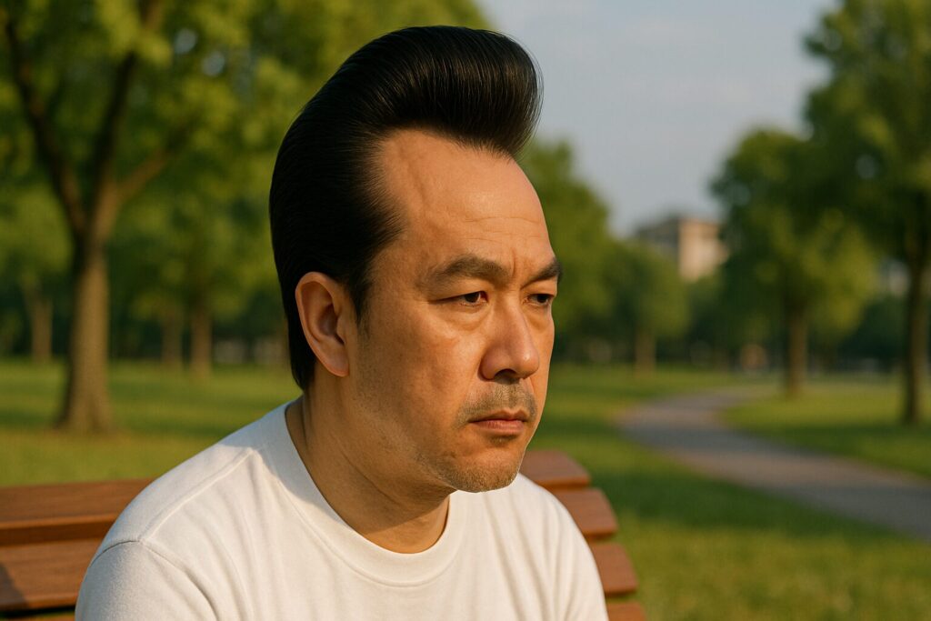薄毛の男性がリーゼントにしている様子