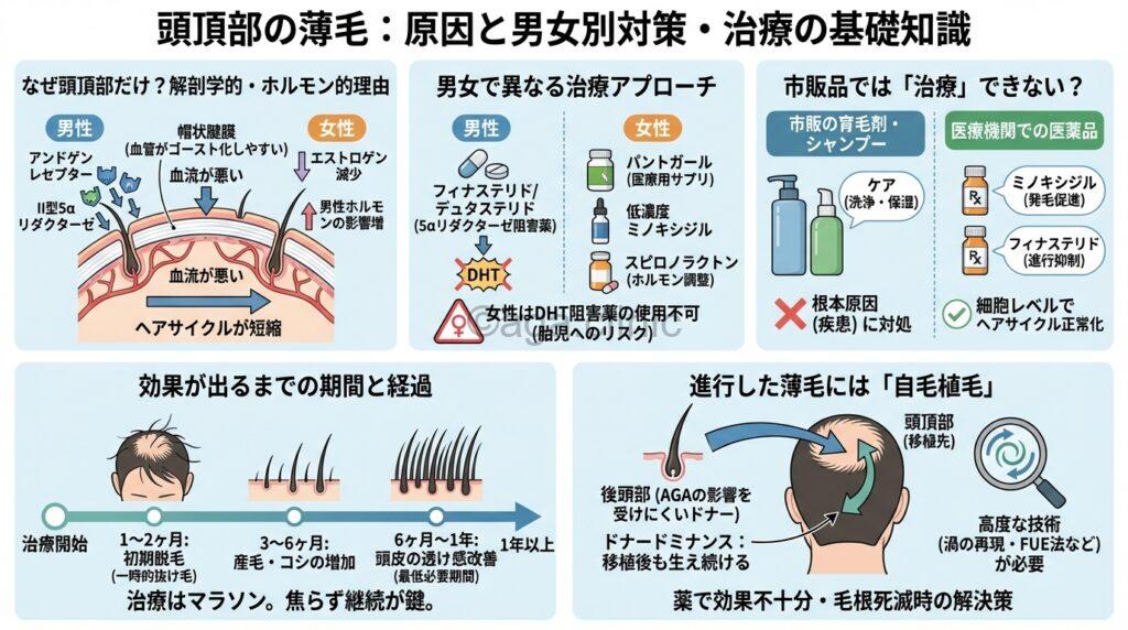 頭頂部が薄毛になっている男性と女性