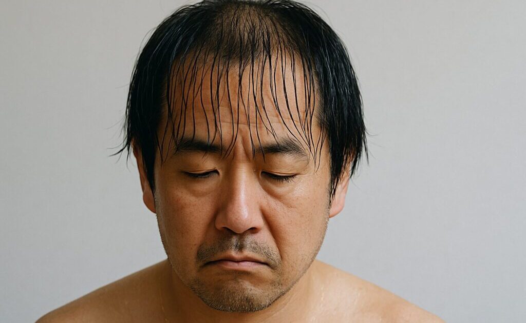 濡れた時に髪の毛が薄毛になっている男性